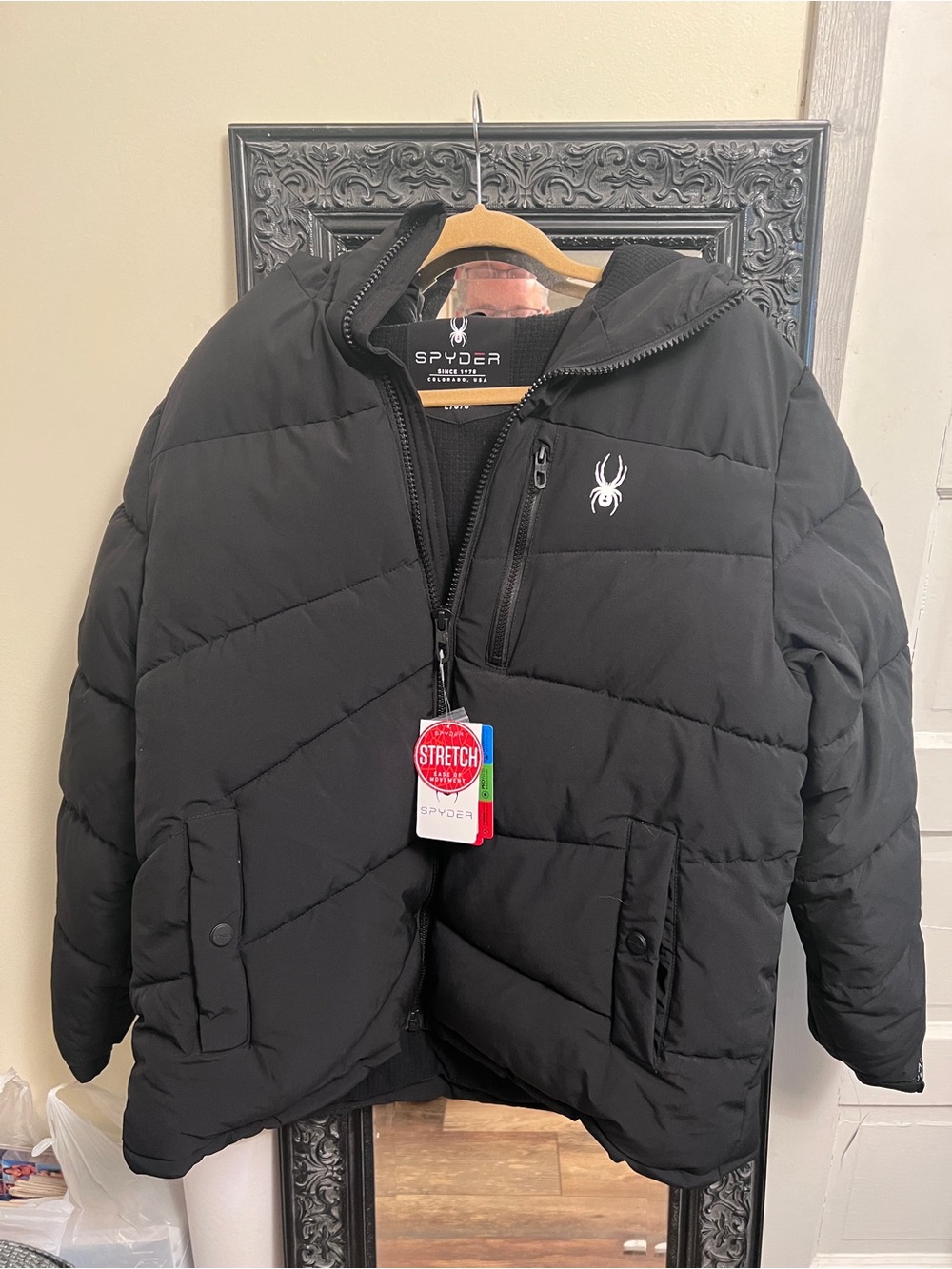 Spyder Men’s Black Quilted Hooded Puffer Jacket